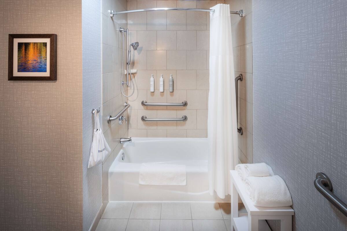 free toiletries, hair dryer, towels