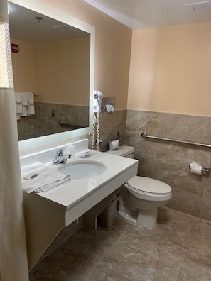 Combined shower/bathtub, deep-soaking bathtub, free toiletries