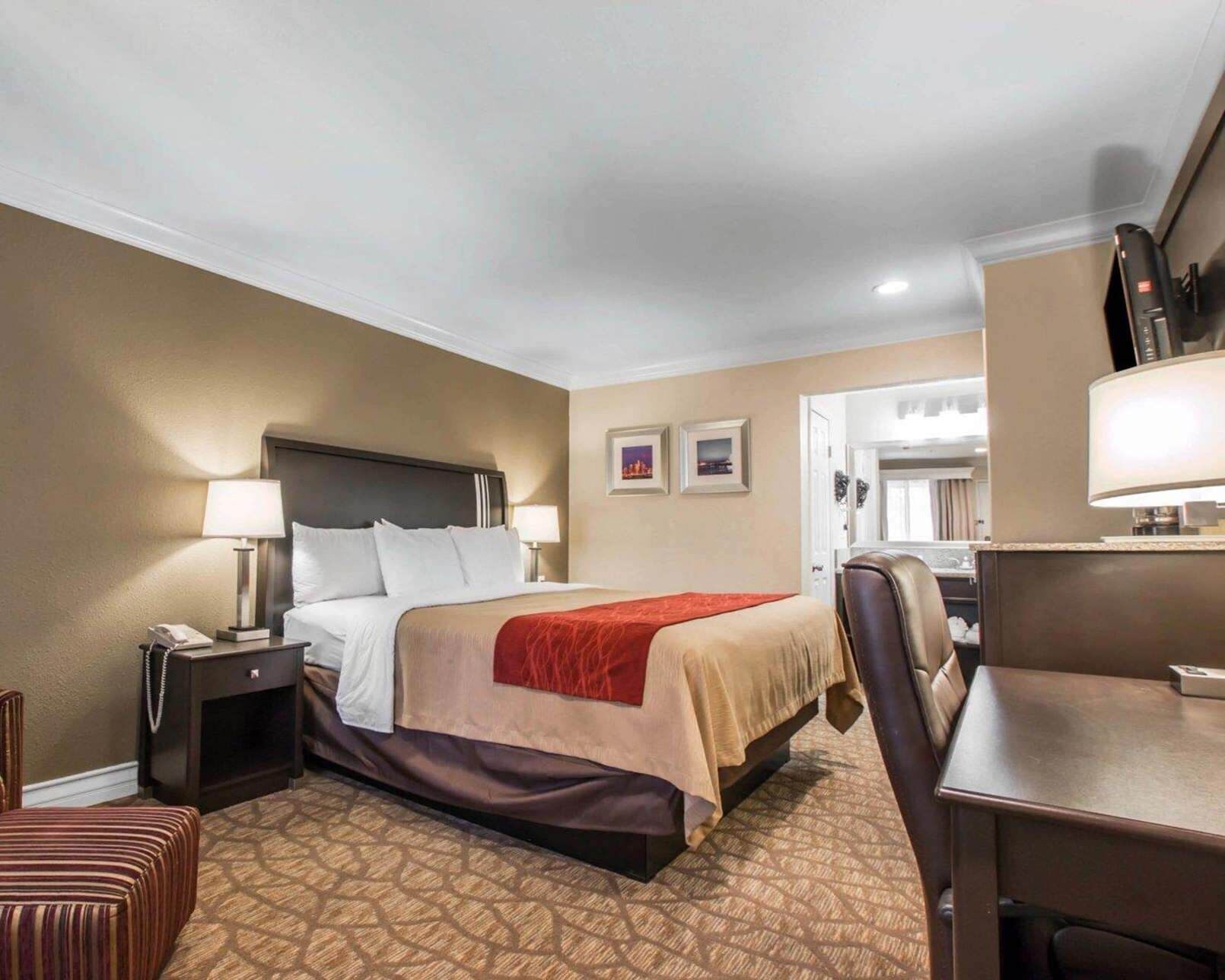 Pillowtop beds, desk, laptop workspace, blackout drapes