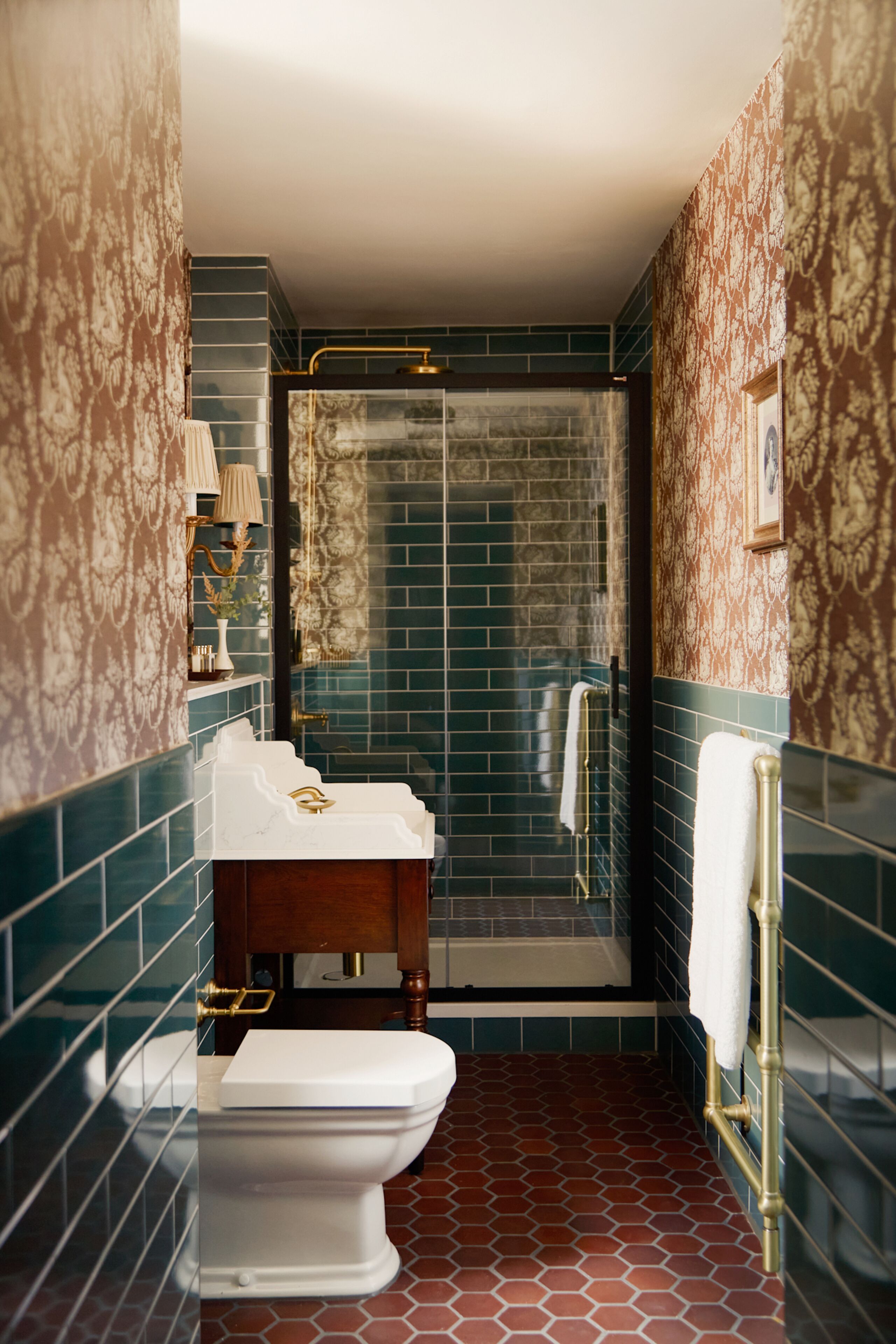 shower, designer toiletries, hair dryer, bathrobes