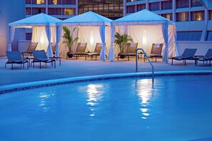 Indoor pool, outdoor pool, open 10:00 AM to 8:00 PM, free cabanas