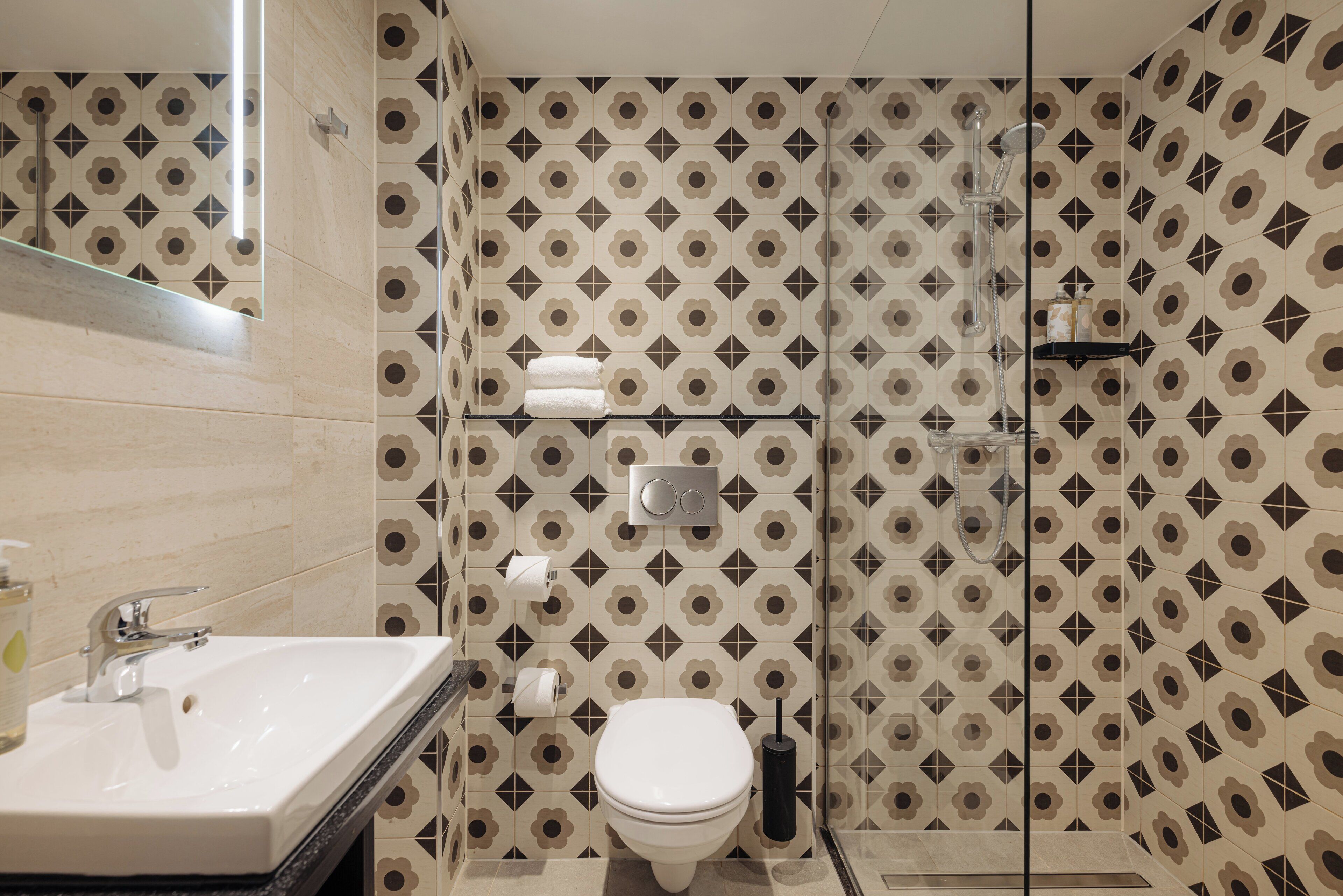 shower, free toiletries, hair dryer, towels