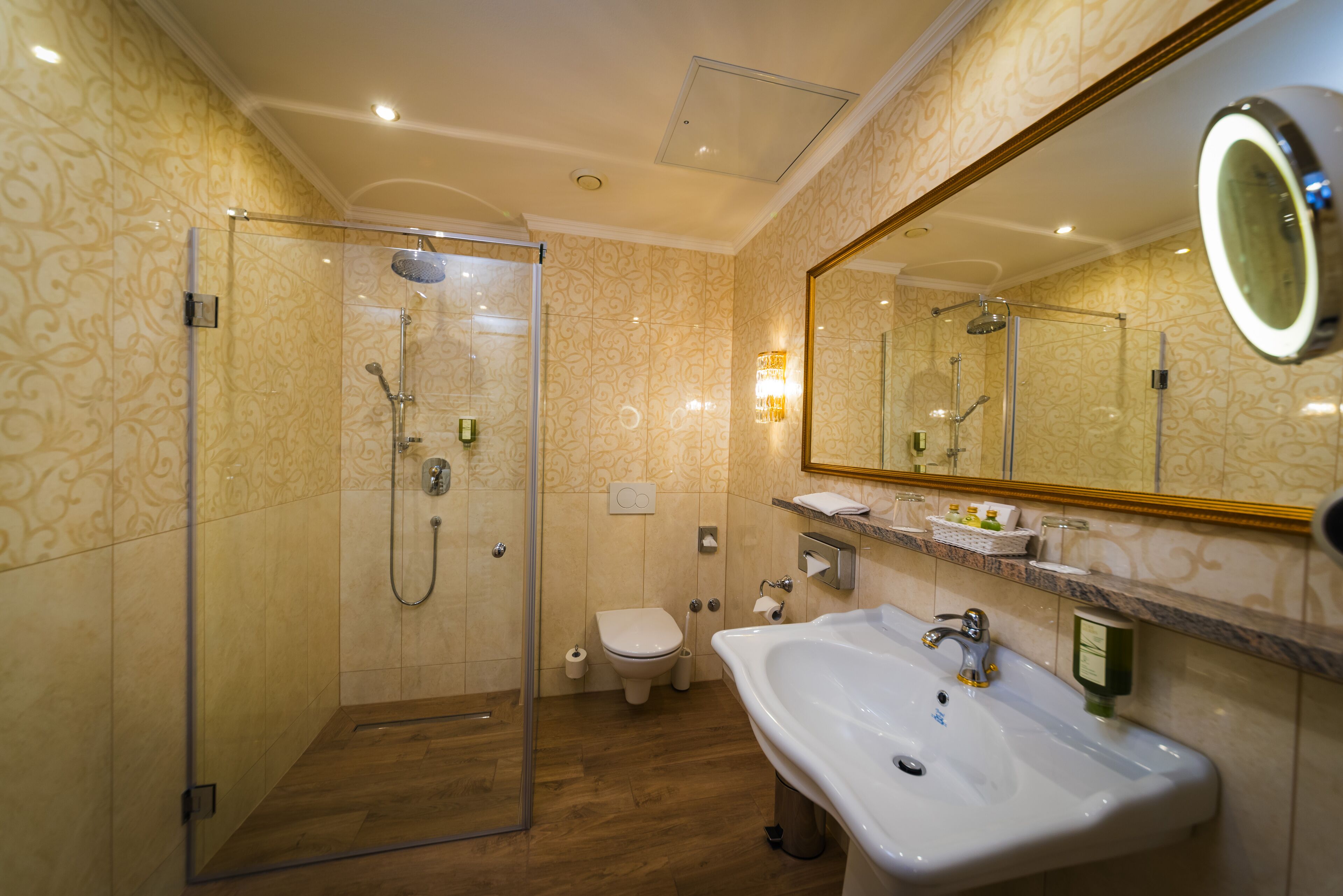 free toiletries, hair dryer, bathrobes, towels