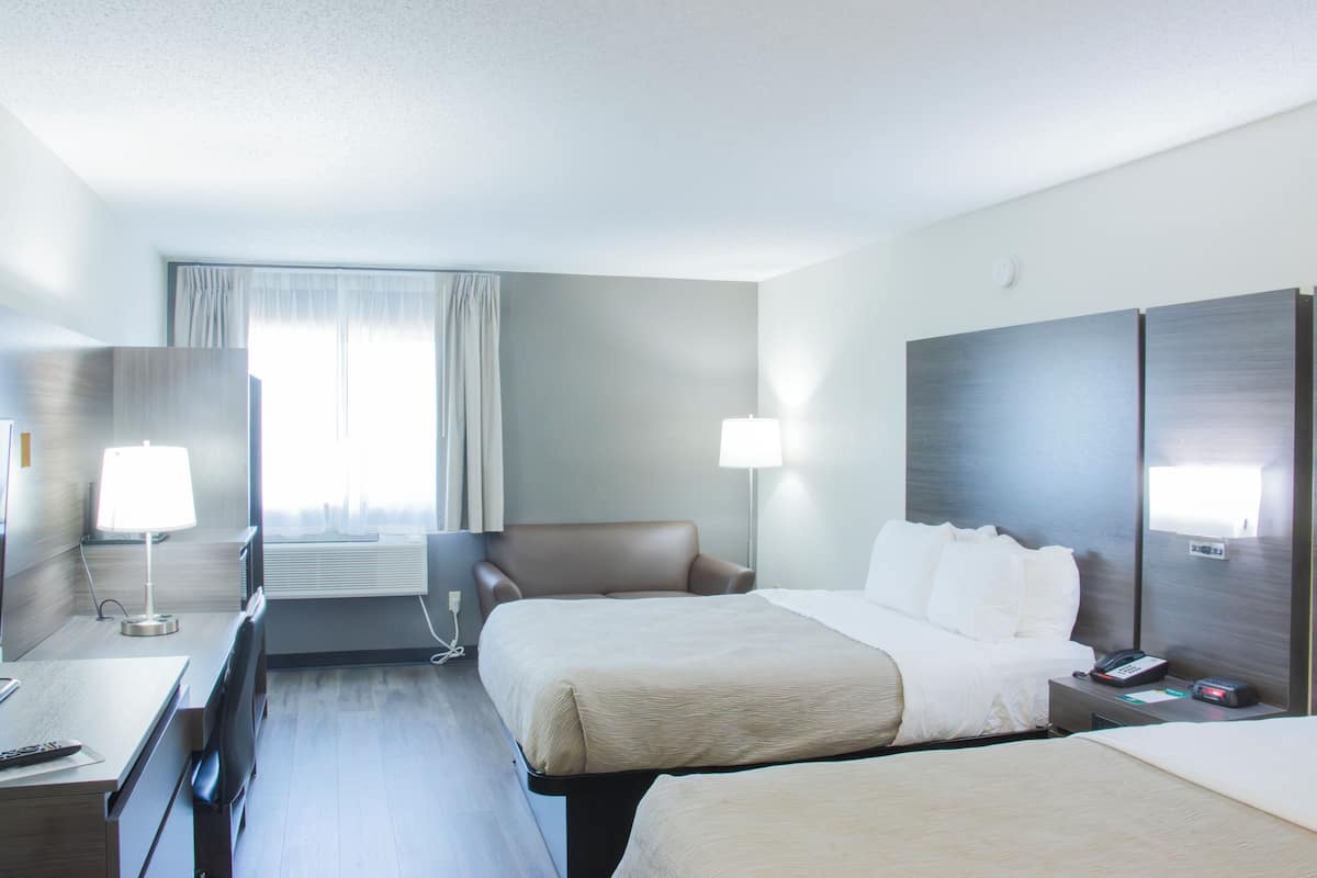 2 Queen Beds, Microwave, Refrigerator, Non Smoking. | Premium bedding, desk, laptop workspace, iron/ironing board