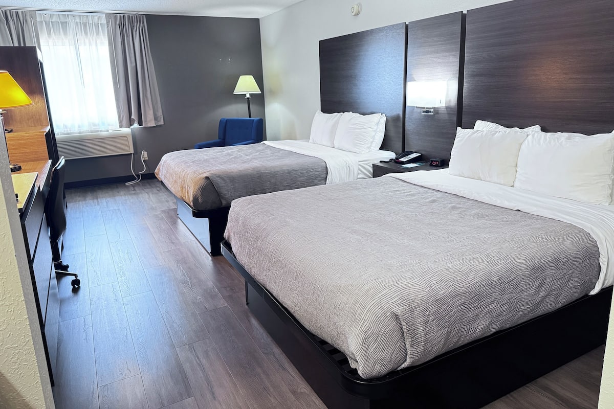 2 Queen Beds, Microwave, Refrigerator, Non Smoking. | Premium bedding, desk, laptop workspace, iron/ironing board