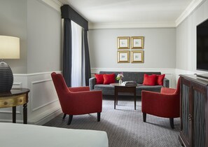 Junior Suite | Living area | 42-inch flat-screen TV with satellite channels, TV - The Dilly (London)