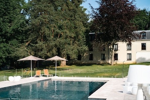 Indoor pool, seasonal outdoor pool, pool umbrellas, sun loungers