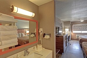 Standard Room, 2 Queen Beds, Non Smoking | In-room safe, desk, laptop workspace, soundproofing