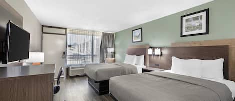 Standard Room, 2 Double Beds, Non Smoking | Desk, laptop workspace, soundproofing, iron/ironing board