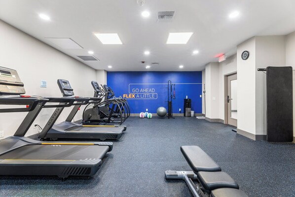 A gym with treadmills, a bench, and exercise balls. - Holiday Inn Express Van Nuys by IHG (Van Nuys)