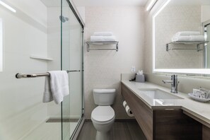 Standard Room, 2 Queen Beds | Bathroom | Shower, hair dryer, towels