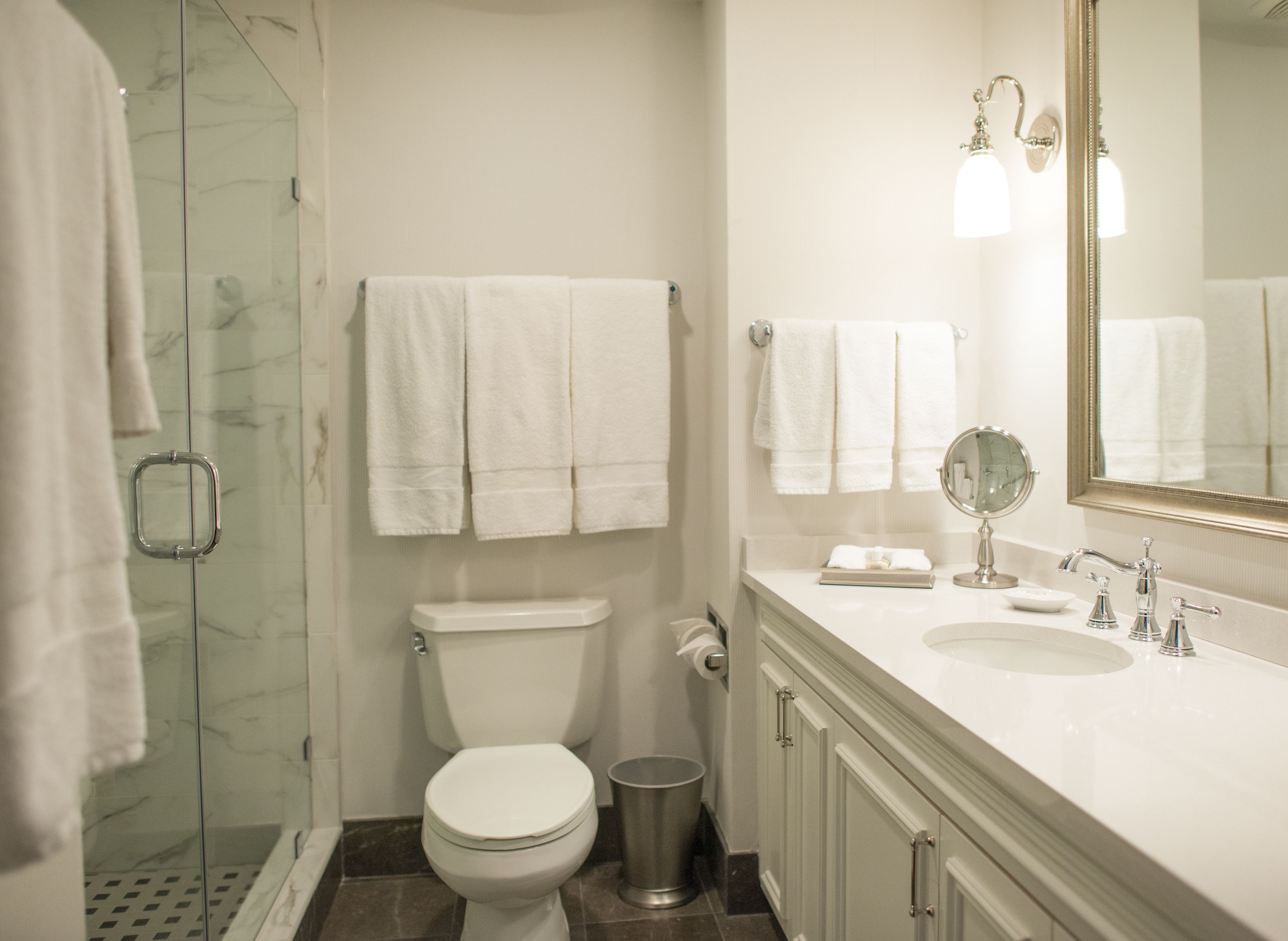 Designer toiletries, hair dryer, bathrobes, slippers