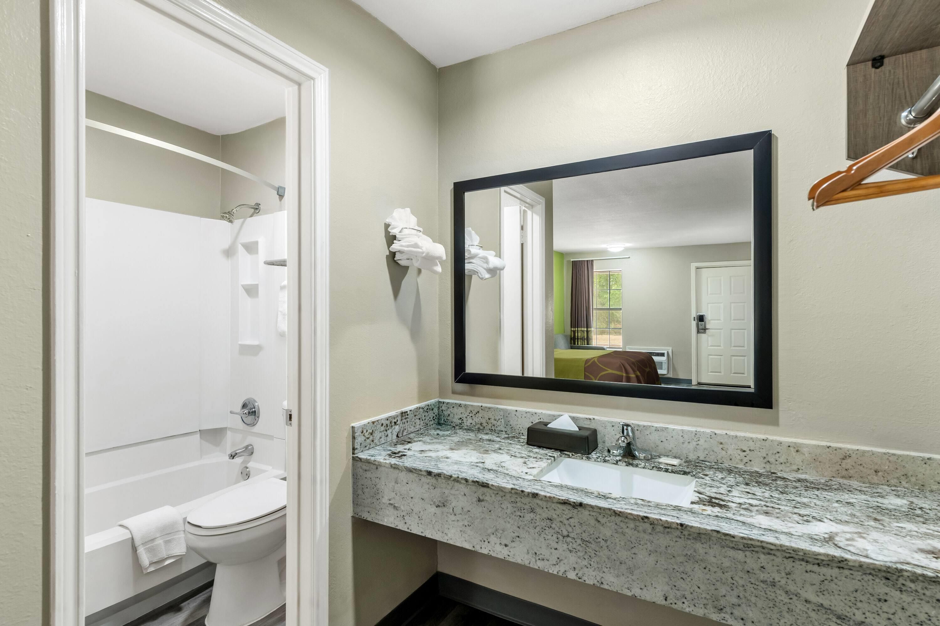 Une salle de bain avec des toilettes, un lavabo et une douche.