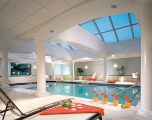 Indoor pool, open 6:00 AM to 10:00 PM, pool loungers