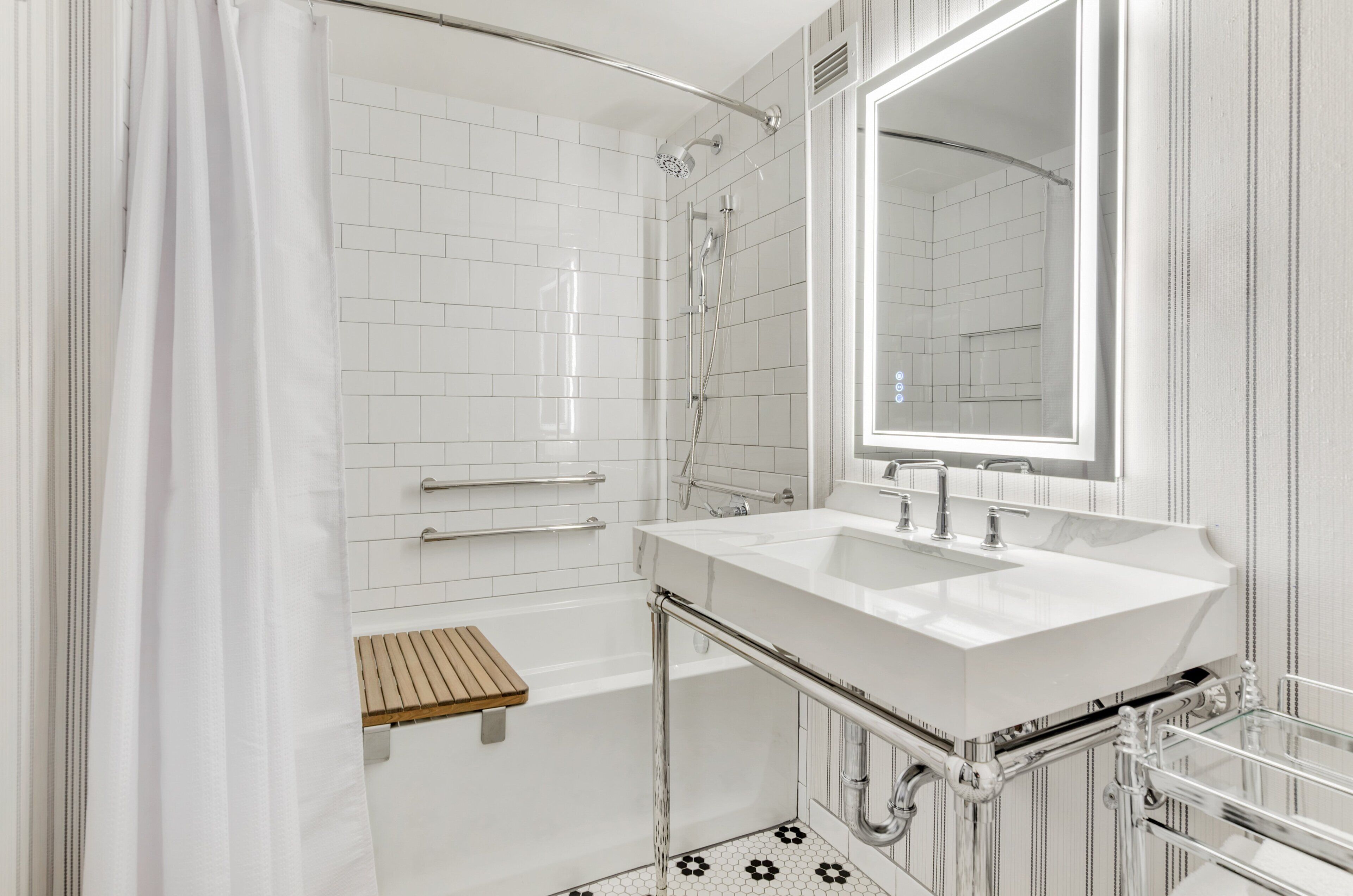 combined shower/bathtub, free toiletries, hair dryer, bathrobes