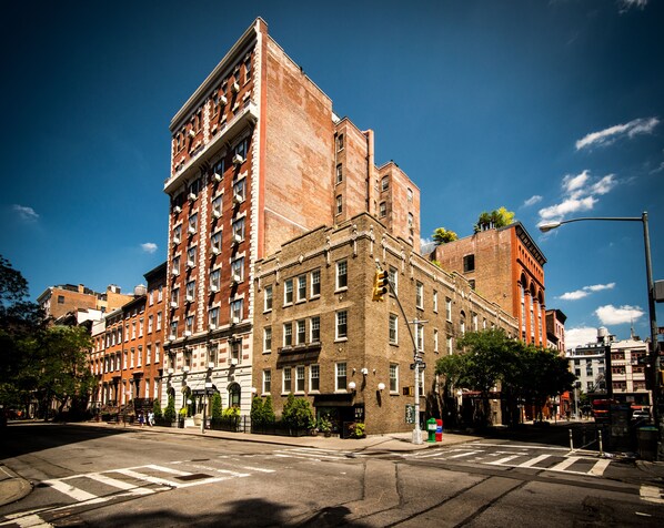 Stunning corner building with a traditional facade and historic charm.