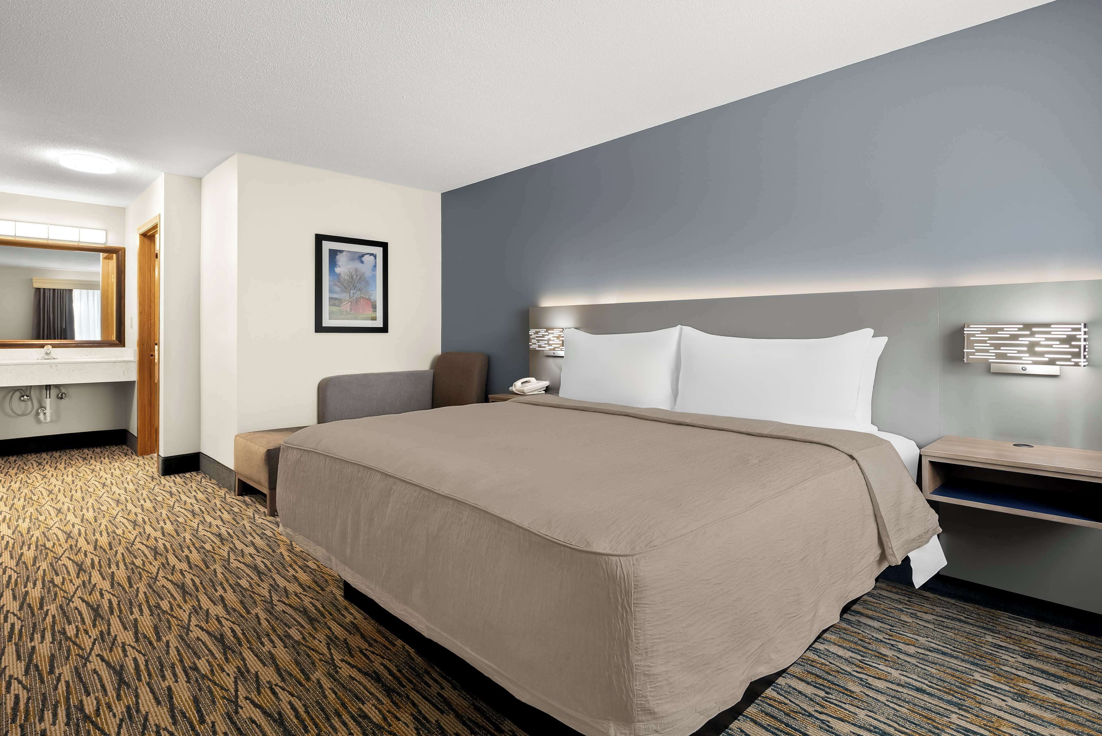 suite, 1 king bed, non smoking, refrigerator & microwave (with sofabed) | desk, iron/ironing board, free wifi, bed sheets