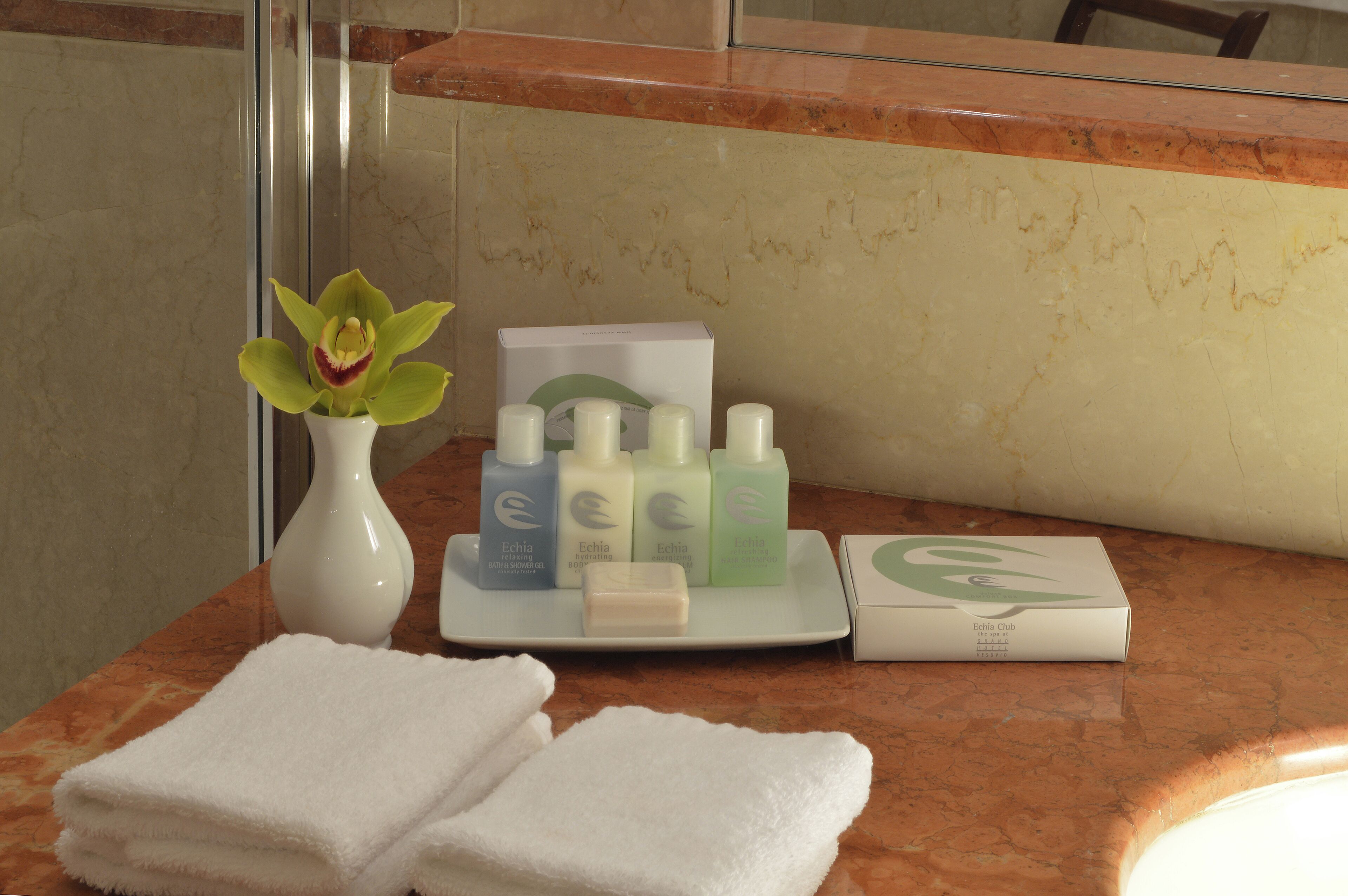 free toiletries, hair dryer, bathrobes, slippers