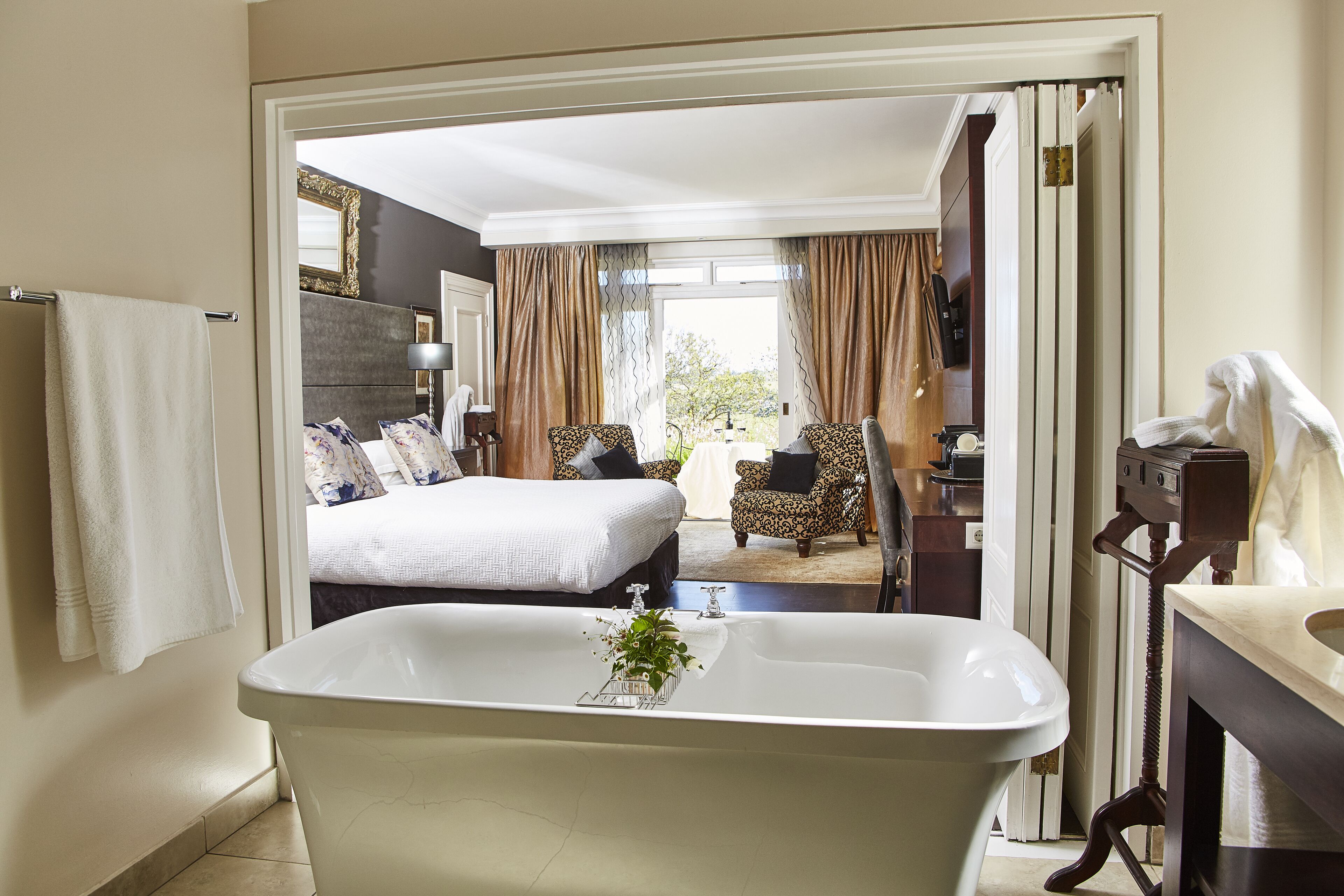 luxury room (vineyard) | bathroom | separate bathtub and shower, deep-soaking bathtub, rainfall showerhead