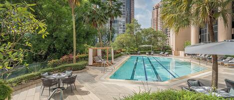 2 outdoor pools, open 9:30 AM to 7:00 PM, free cabanas, pool umbrellas