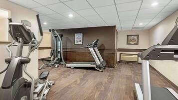 A gym with treadmills, ellipticals, and weight machines.