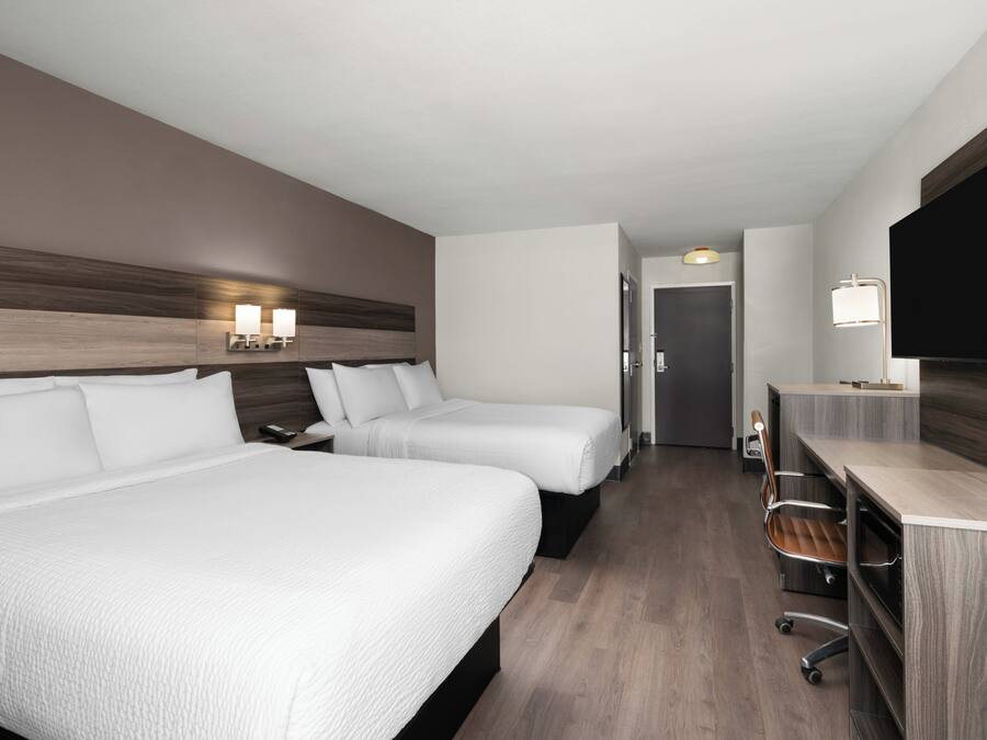 Desk, laptop workspace, blackout curtains, soundproofing