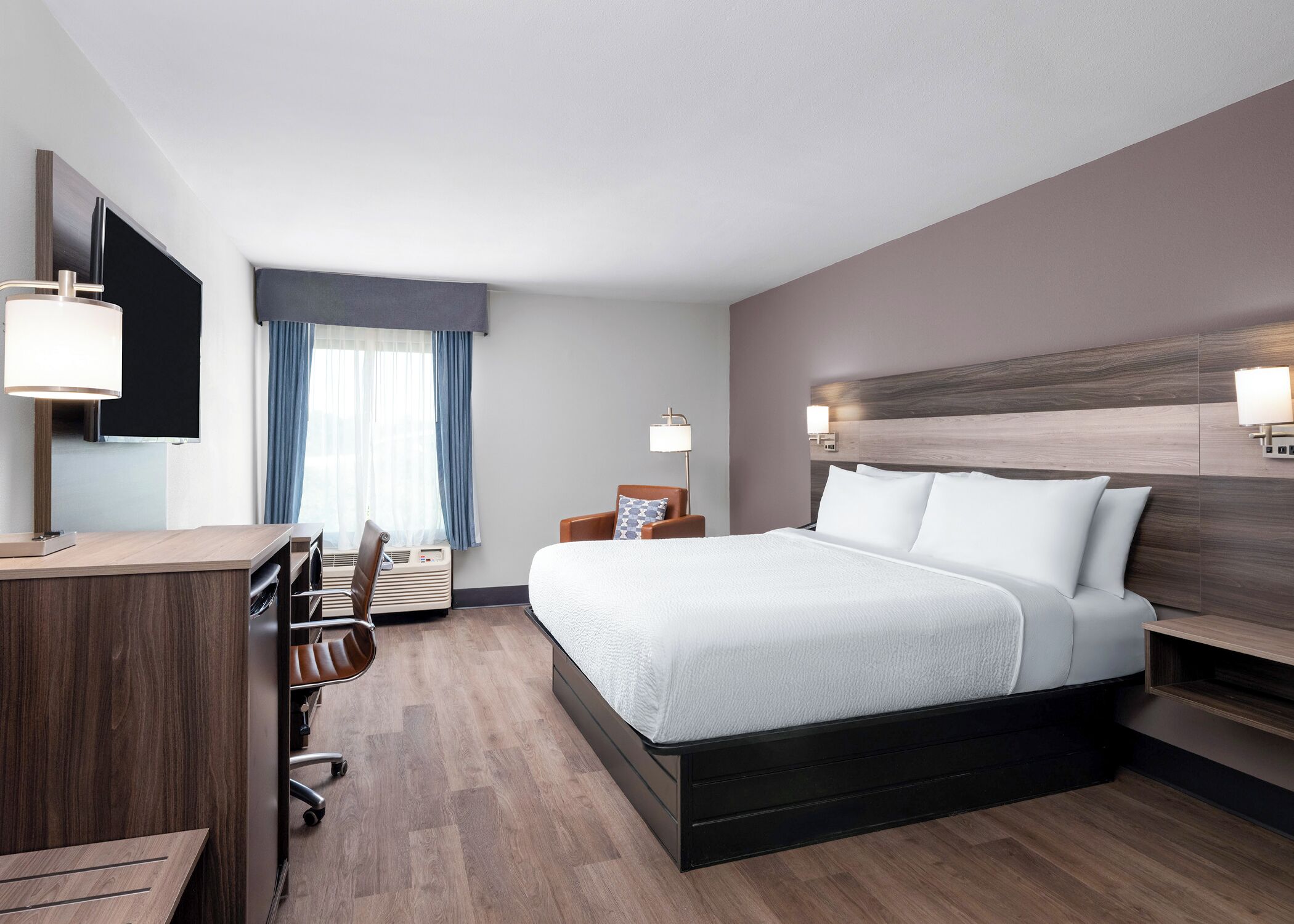 Desk, laptop workspace, blackout curtains, soundproofing