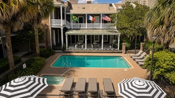Outdoor pool, open 9:00 AM to 10 PM, sun loungers