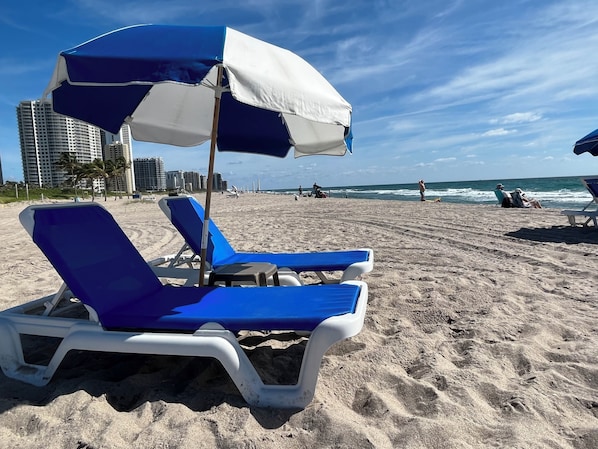 Private beach, white sand, beach cabanas, sun-loungers