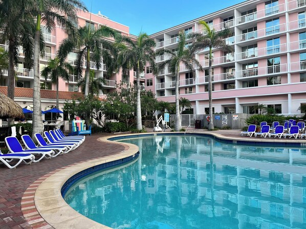 Outdoor pool, pool loungers