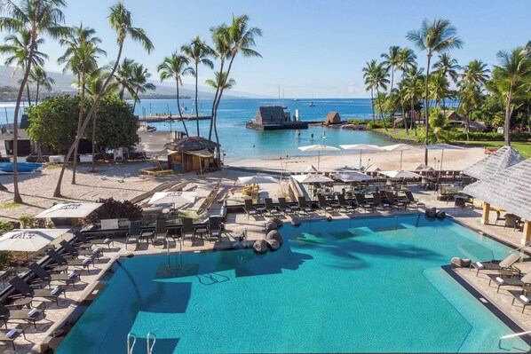 Outdoor pool, pool umbrellas