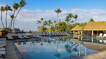 Outdoor pool, pool umbrellas