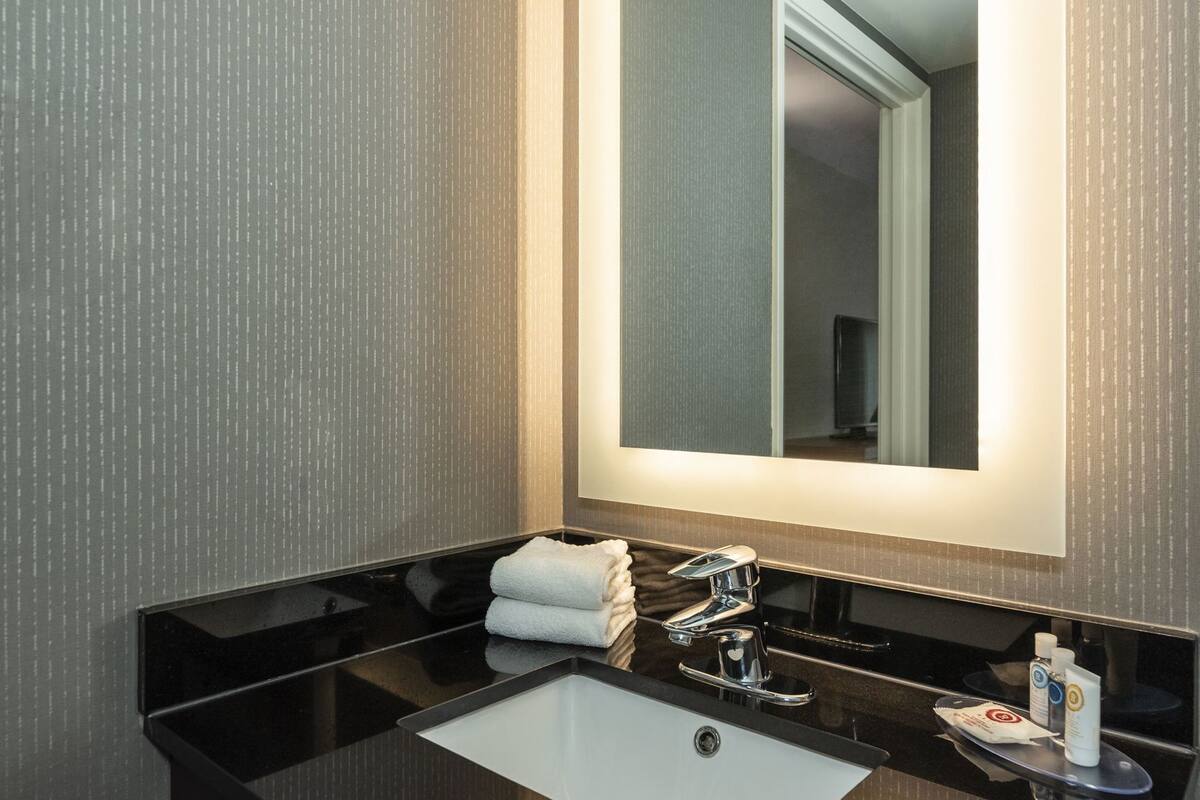 Bañera con ducha, artículos de tocador gratuitos, secador de pelo