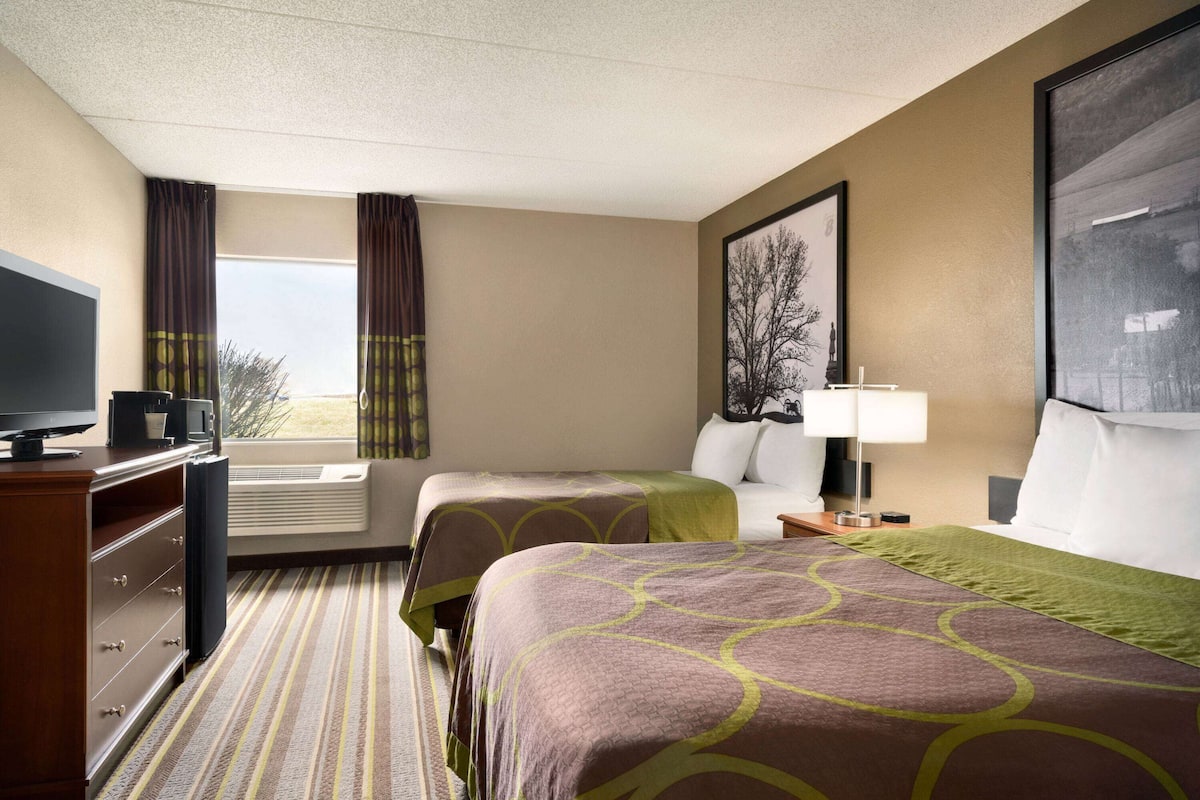 Room, 2 Double Beds, Accessible, Non Smoking (Mobility) | Desk, laptop workspace, iron/ironing board, free cribs/infant beds