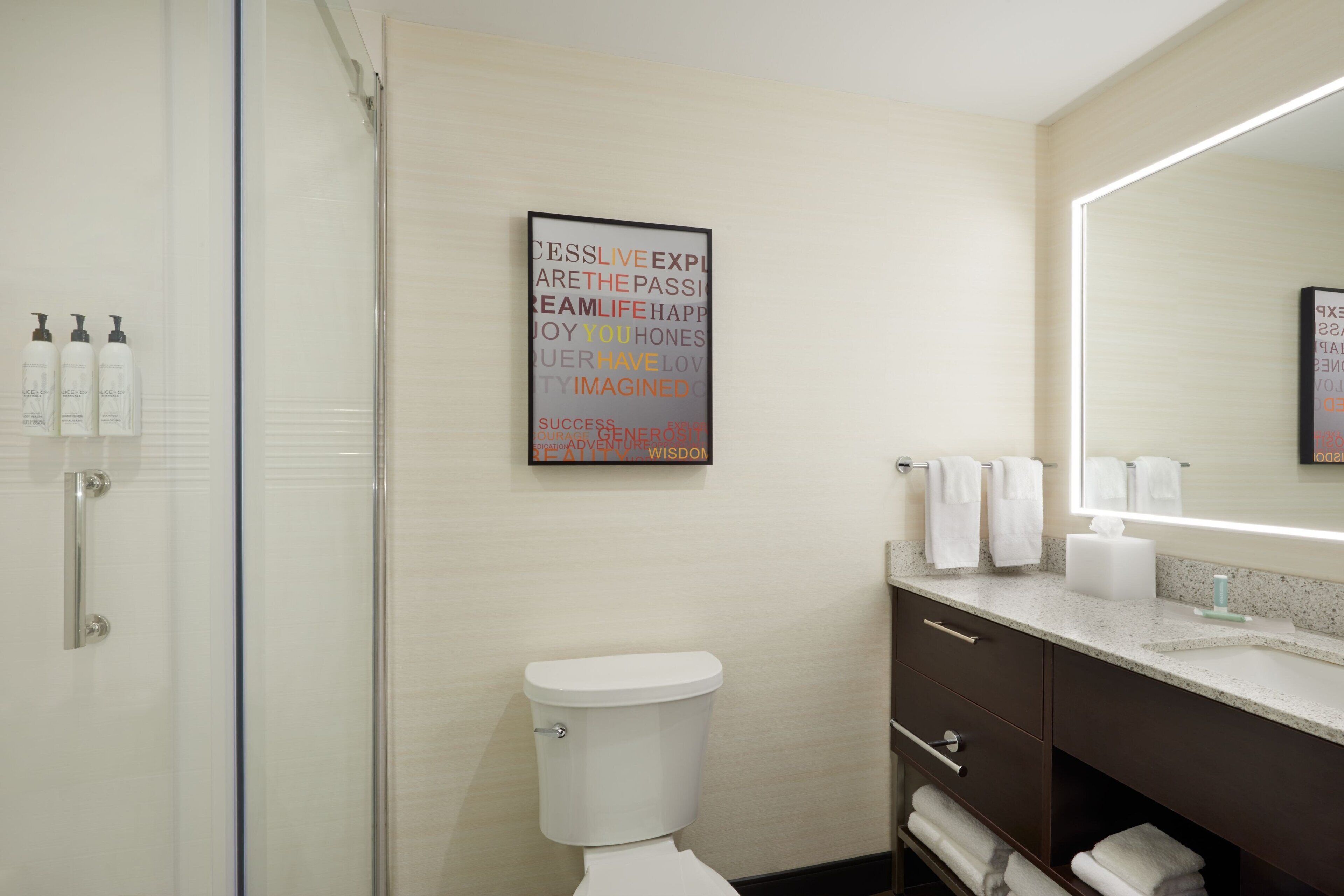 free toiletries, hair dryer, towels