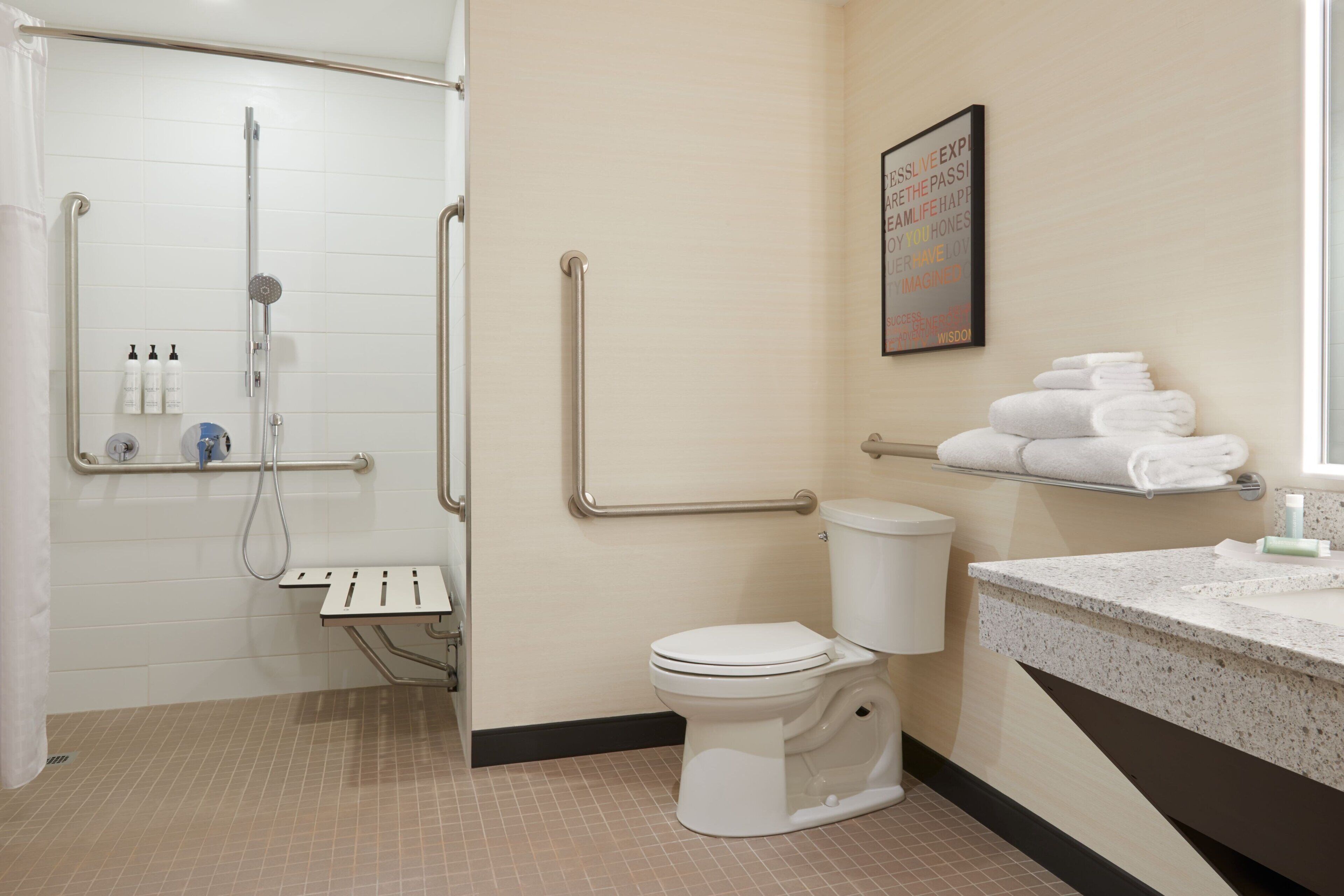 free toiletries, hair dryer, towels