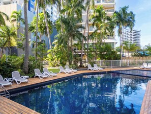 Outdoor pool, sun loungers