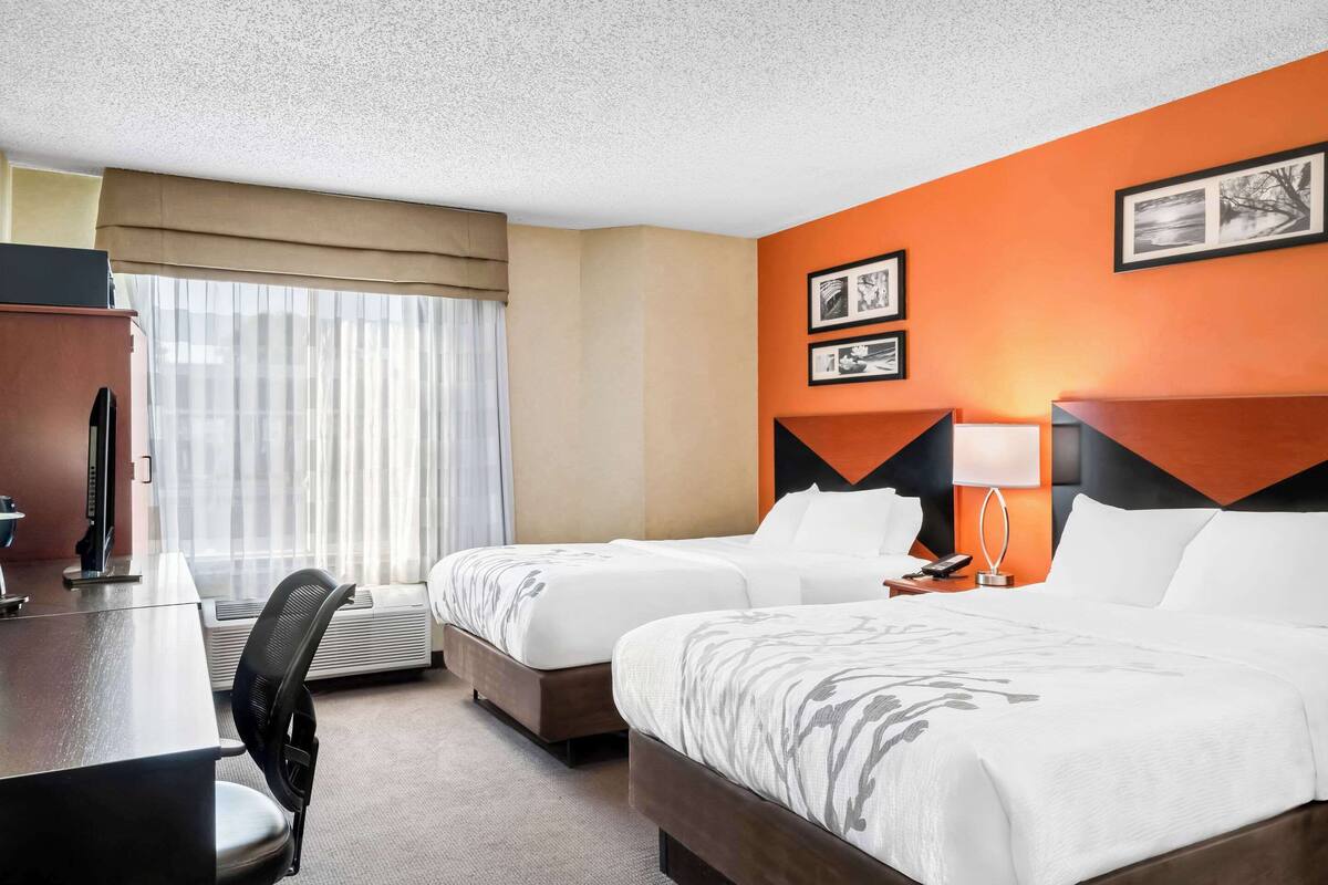 standard room, 2 double beds, non smoking | in-room safe, desk, iron/ironing board, free cots/infant beds