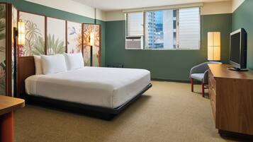 Desk, laptop workspace, iron/ironing board, cribs/infant beds