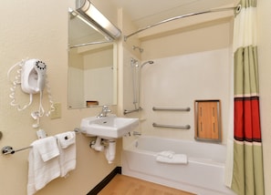 Standard Room, 1 King Bed, Accessible (Smoke Free) | Bathroom | Combined shower/bathtub, free toiletries, hair dryer, towels - Red Roof Inn PLUS+ Secaucus - Meadowlands - NYC (Secaucus)