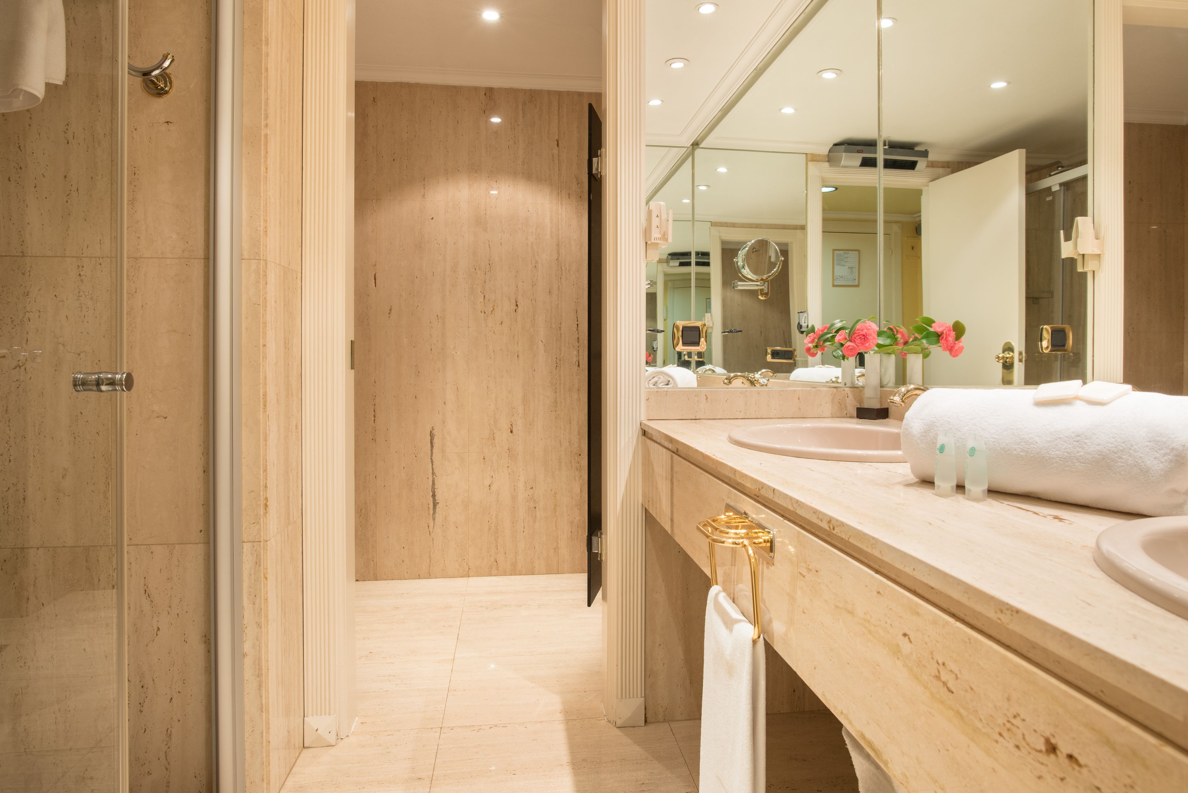 eco-friendly toiletries, hair dryer, bidet, towels