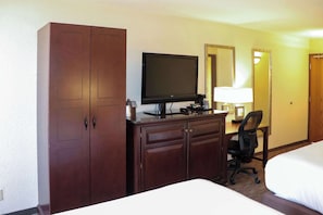 Desk, blackout drapes, iron/ironing board, free cribs/infant beds