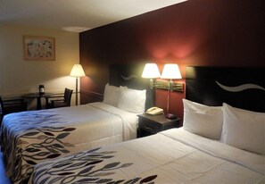 Pillowtop beds, desk, laptop workspace, iron/ironing board