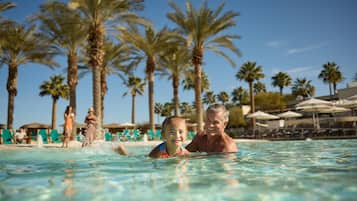 6 outdoor pools, open 6:00 AM to 10:00 PM, pool cabanas (surcharge)