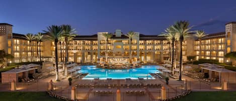 6 outdoor pools, open 6:00 AM to 10:00 PM, pool cabanas (surcharge)
