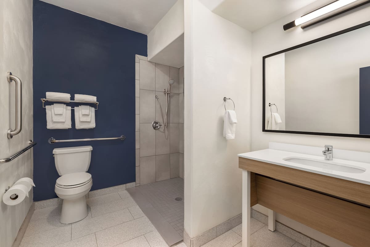 Rum - 1 kingsize-säng - tillgänglighetsanpassat (Mobility, Roll-In Shower) | Sängtillbehör av högsta kvalitet och värdeförvaringsskåp på rummet