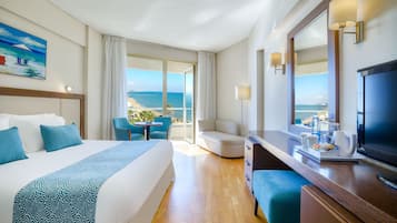 Double or Twin Room, Partial Sea View | Minibar, in-room safe, laptop workspace, blackout drapes