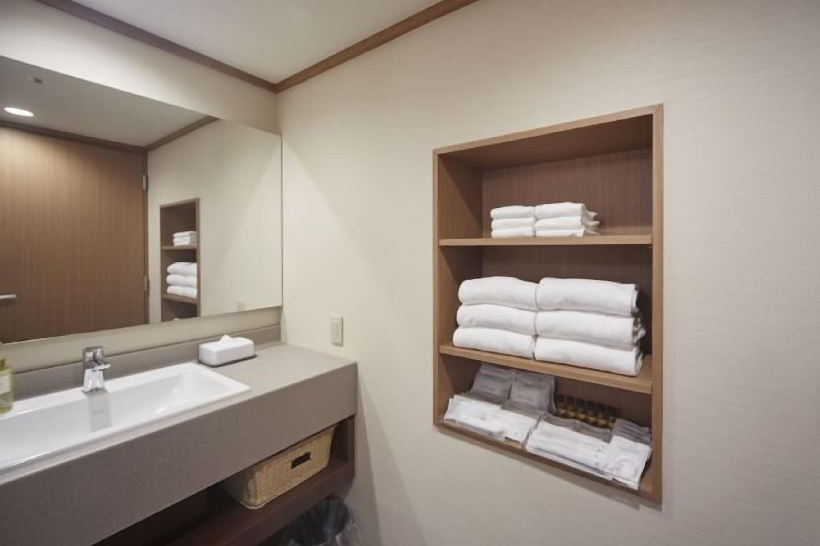 バスルーム | シャワー付き浴槽、バスアメニティ (無料)、ヘアドライヤー、スリッパ