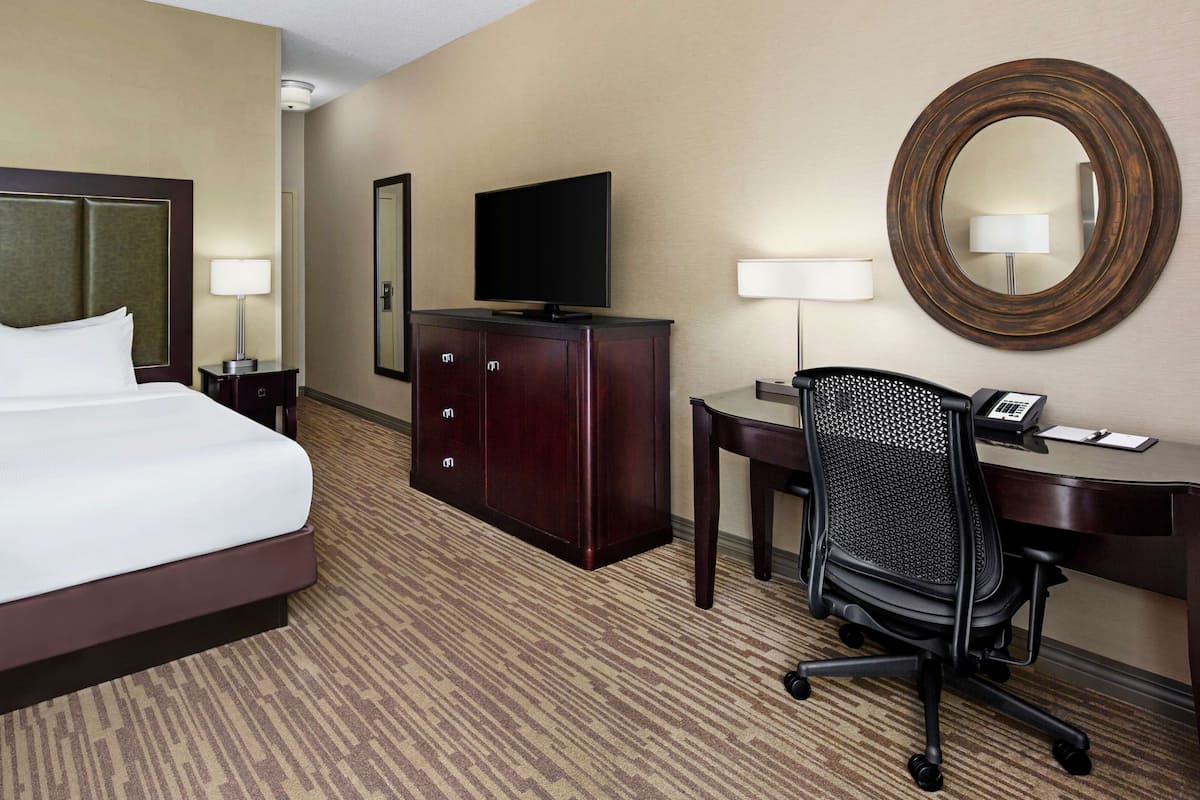 Down comforters, pillowtop beds, in-room safe, desk