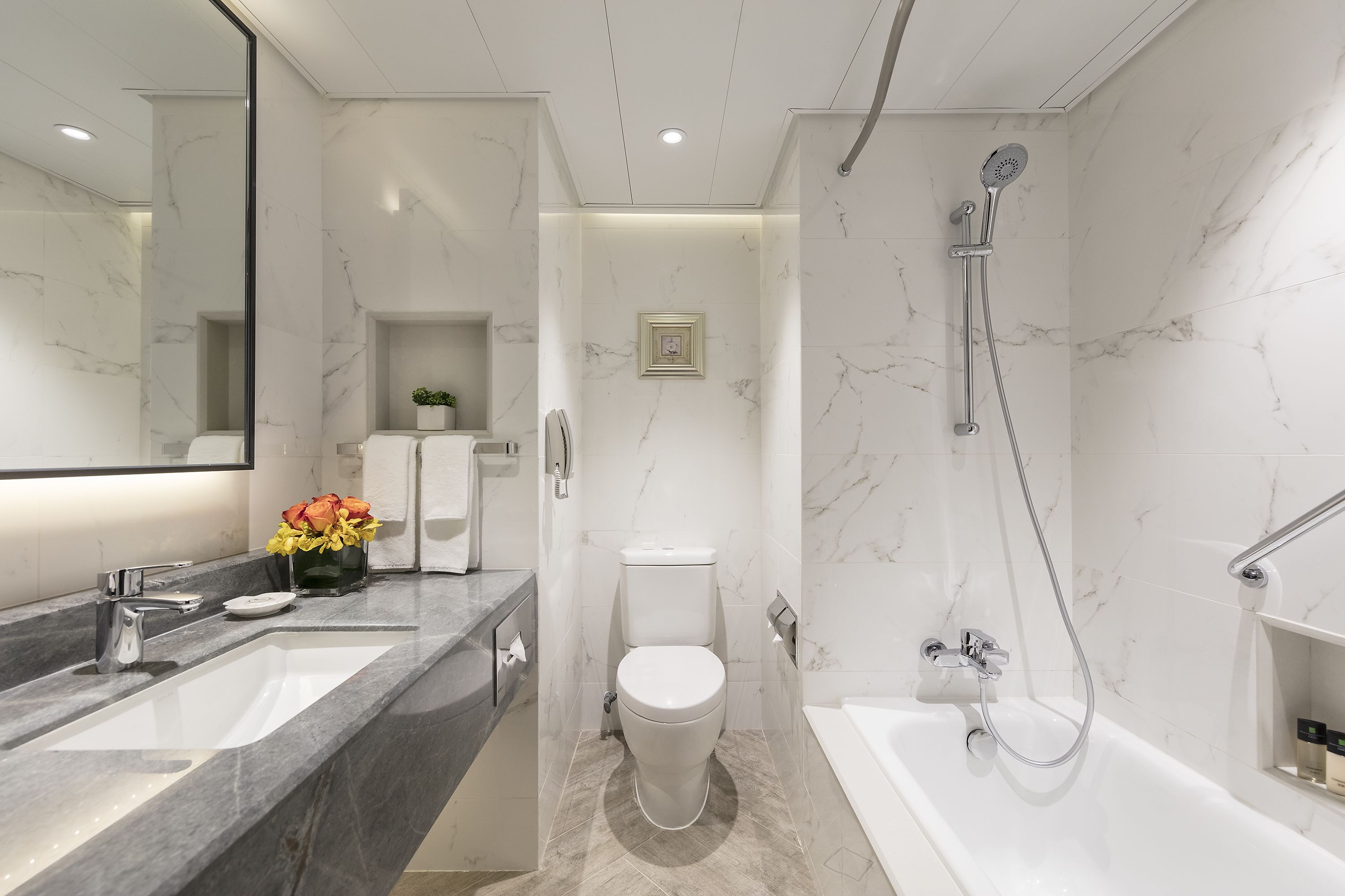 shower, free toiletries, hair dryer, bathrobes